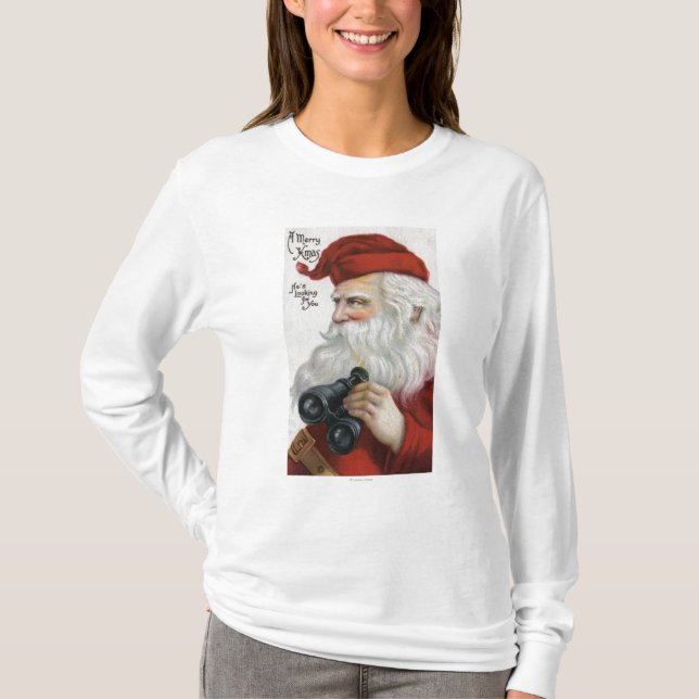 T-shirt Noël GreetingSanta avec des jumelles (Devant)