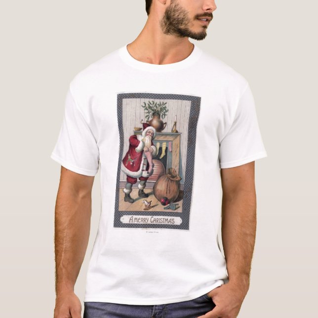 T-shirt Noël GreetingSanta bourrant des bas (Devant)
