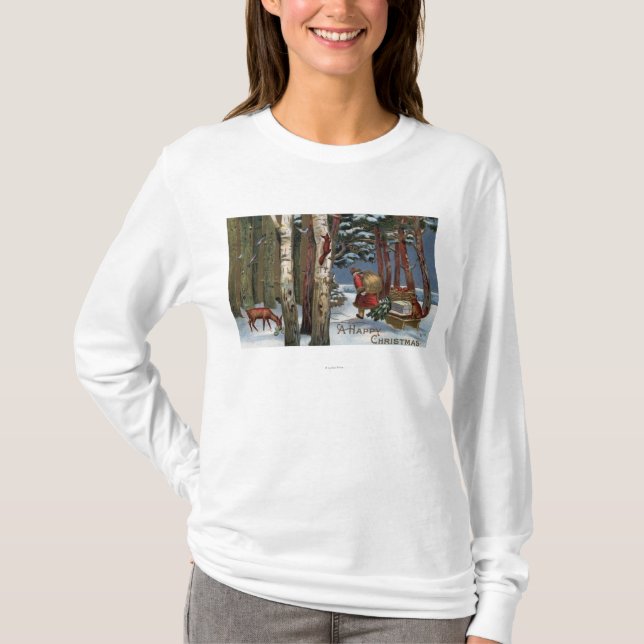 T-shirt Noël GreetingSanta par la forêt (Devant)