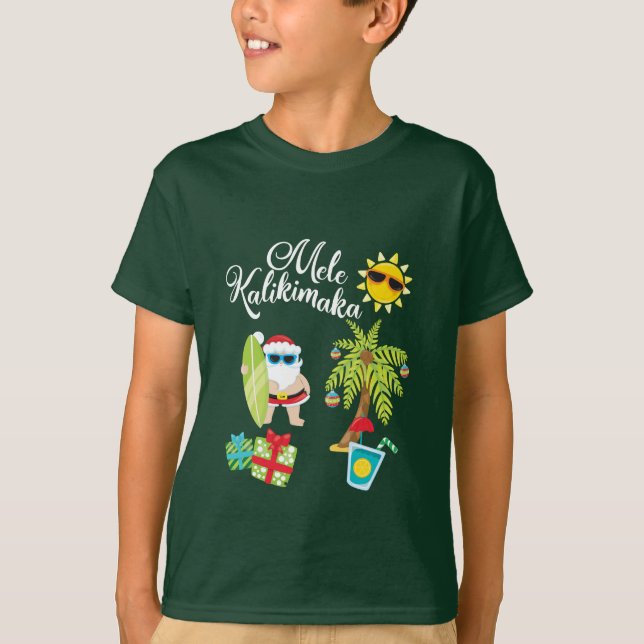 T-shirt Noël hawaïen. Le père noël Mele Kalikimaka. (Devant)