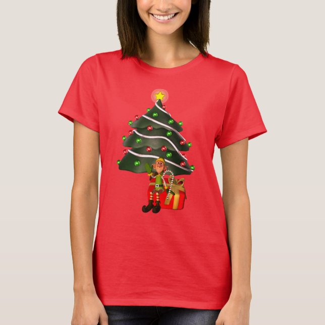 T-shirt Noël Homme Elf Tree Présente mignonne (Devant)