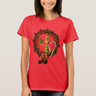 T-shirt Noël Homme Elfe Sur Wreath Mignonne Holiday
