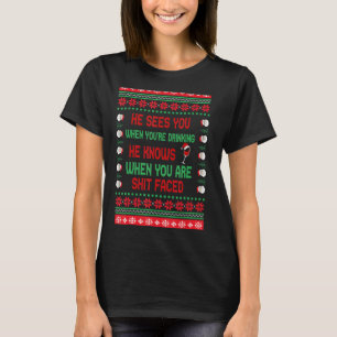 T-shirt Noël, Il Vous Voit Quand Il Boit, Il Sait Vilain