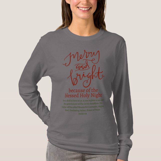 T-shirt Noël Joyeux et brillant Saint Rouge Vert Gris (Devant)