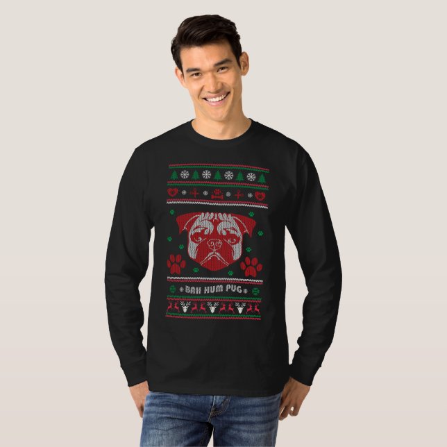 T-shirt Noël laid de chandail de carlin de bourdonnement (Devant entier)