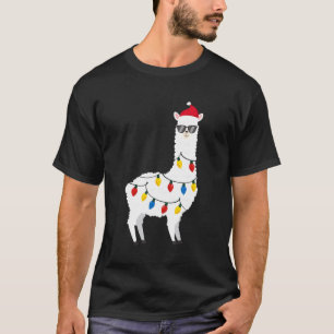 T-shirt Noël Llama Santa Hat Lunettes de soleil Alpaca Fun