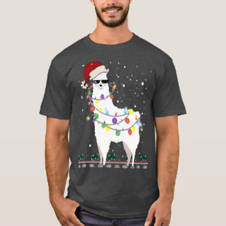 T-shirt Noël Llama Santa Hat Ugly Xmas Arbre Alpaca