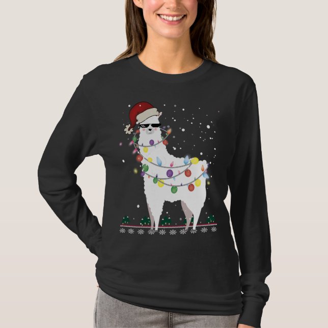T-shirt Noël Llama Santa Hat Ugly Xmas Arbre Alpaca Gi (Devant)