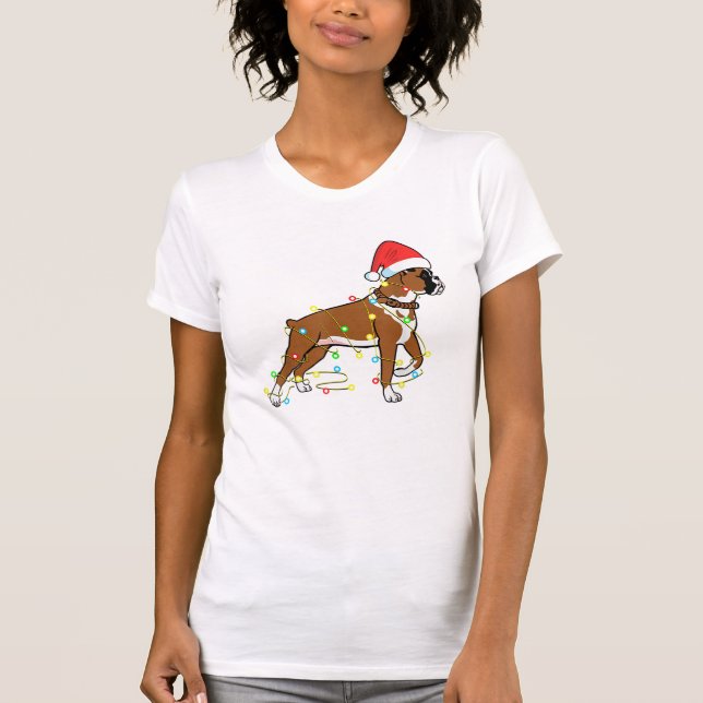 T-shirt Noël Lumières Boxer Amoureux des chiens Funny Cade (Devant)