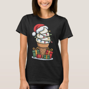 T-shirt Noel Lumières Glace Cone de crème avec Santa Hat D