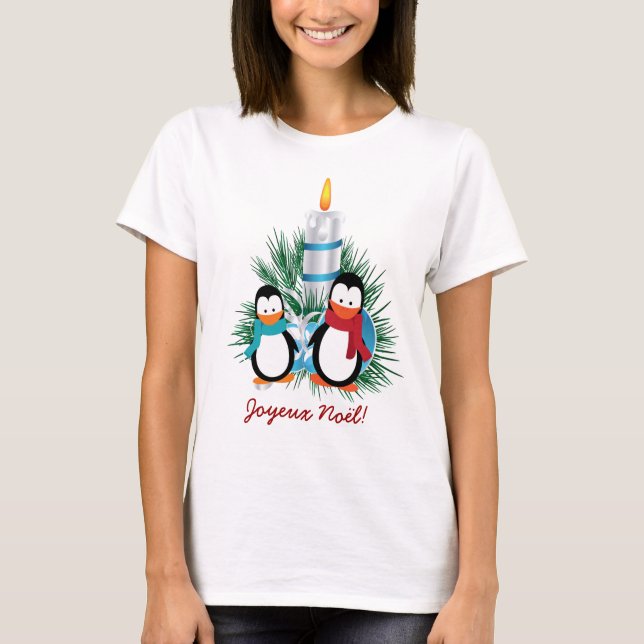 T-shirt Noël manchots et bougie (Devant)