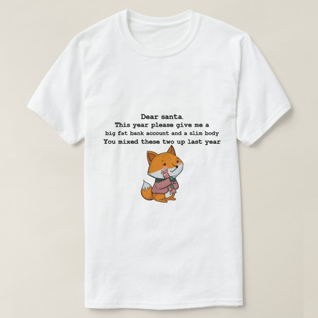 T-shirt Noël mignon, drôle de graphisme renard avec Cher P (Design devant)