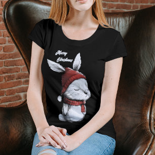 T-shirt Noël mignon lapin Casquette rouge