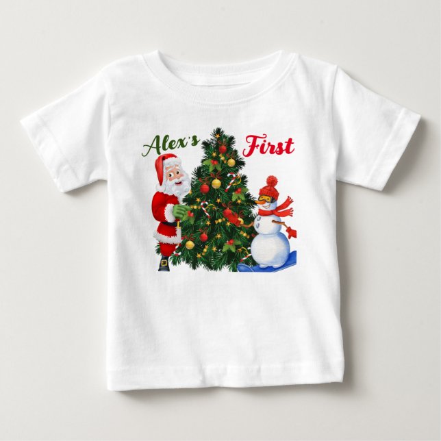 T-shirt Noël mignon Père Noël et bonhomme de neige (Devant)