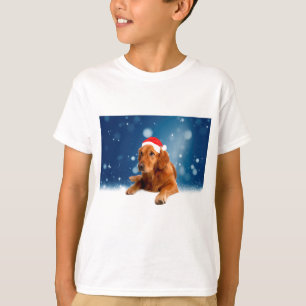 T-shirt Noël Mignonne Golden Retriever Chien Santa Hat Nei