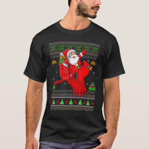 T-shirt Noël moche Père Noël équitation Cardinal Bird Noël