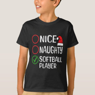 T-shirt Noël Nice Naughty Softball Player Noël L
