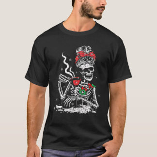 T-shirt Noël Noël Squelette Souriant Crâne Boire Cof