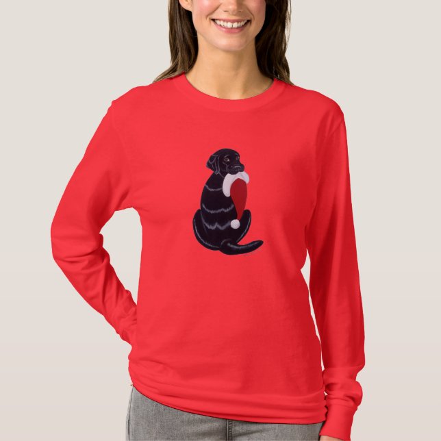 T-shirt Noël noir de flocon de neige de casquette de (Devant)