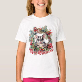 T-shirt Noël Opossum Berries Holly Feuilles