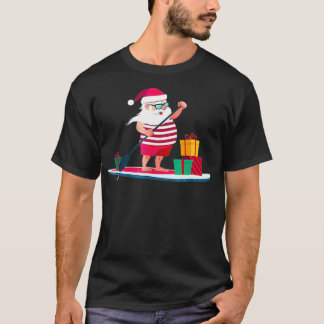 T-shirt Noël Paddleboard Père Noël en shorts de bain