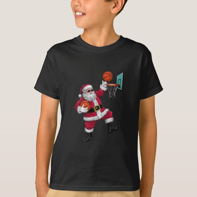 T-shirt Noël Père Noël Dunking Un Basket-ball Noël (Devant)