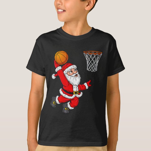 T-shirt Noël Père Noël Dunking Un Fun De Basket-ball Xma (Devant)