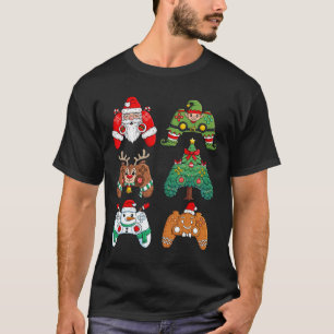 T-shirt Noël Père Noël Elf Jeux Contrôleurs Fun Xmas Bo