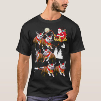 T-shirt Noël Père Noël équitation Anglais Bulldog Noël