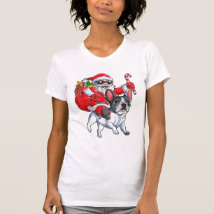 T-shirt Noël Père Noël équitation Français Chien-taureaux 