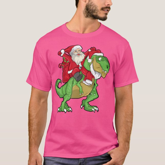 T-shirt Noël Père Noël équitation T-Rex Dinosaur Enfants (Devant)
