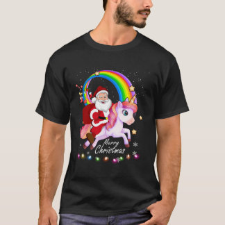 T-shirt Noël Père Noël équitation Unicorn Noël Cadeaux Fil