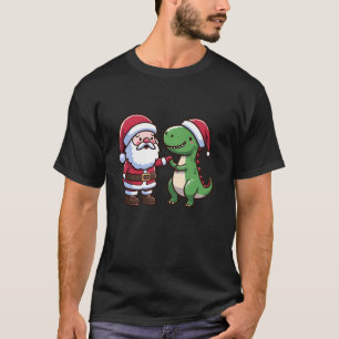 T-shirt Noël Père Noël et T Rex Dinosaur High Five Famille