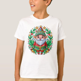 T-shirt Noël Père Noël Gnome avec couronne décorative