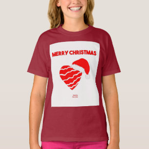T-shirt Noël Père Noël Heart Girls Maroon Basic T Shirt