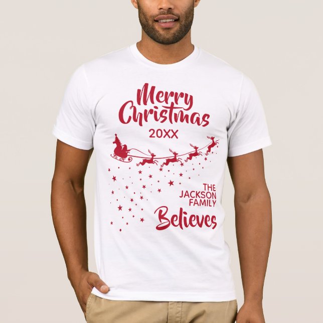 T-shirt Noël Père Noël rennes de traîneau famille de vacan (Devant)