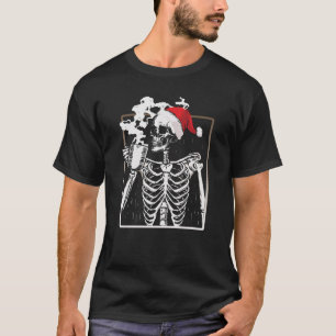 T-shirt Noël Père Noël Squelette Boire Café