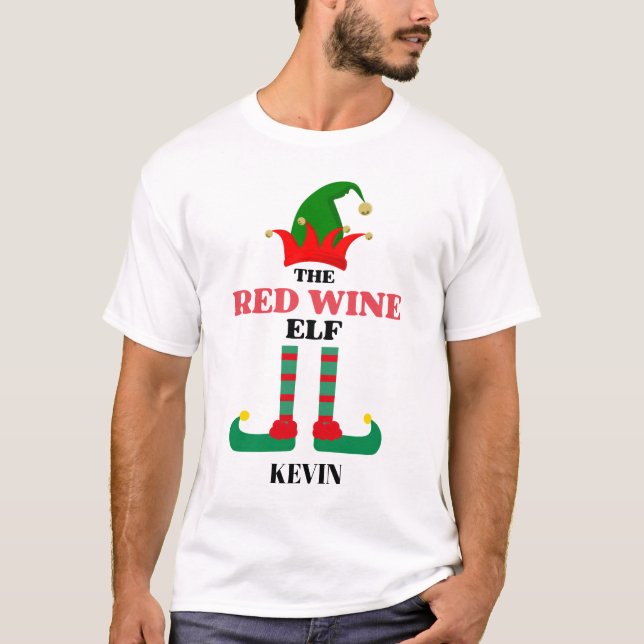T-shirt Noël personnalisé L'elfe de vin rouge (Devant)