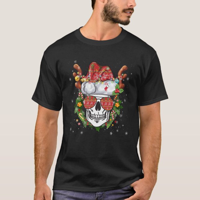T-shirt Noel Reindeer de crâne Vitres de chapeau de Père N (Devant)