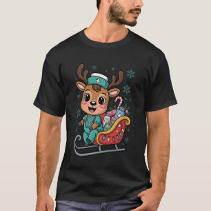 T-shirt Noël Renne Infirmière Mignon Médical Fêtes