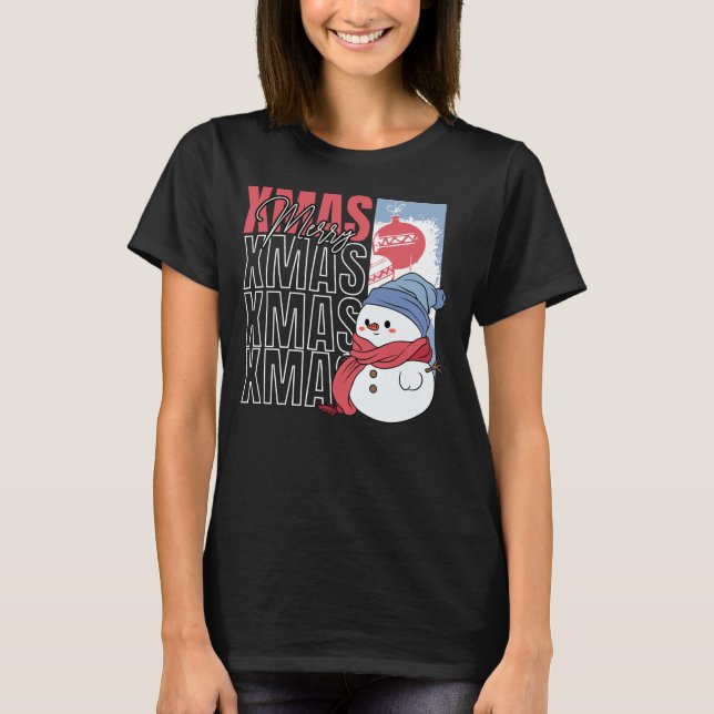 T-shirt Noël rétro du gentil Snowman (Devant)