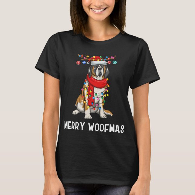 T-shirt Noël Saint Bernard Dog Feux de Vacances Joyeux W (Devant)