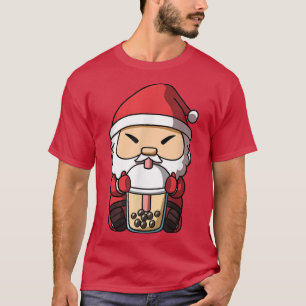 T-shirt Noël Santa Claus Boba Milk Tea Buble Tea Ani