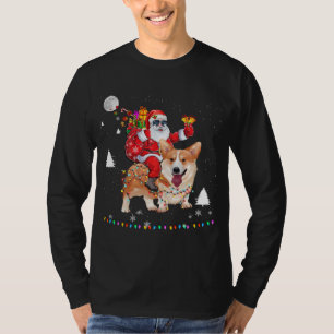 T-shirt Noël Santa Claus équitation Corgi Chien illuminer