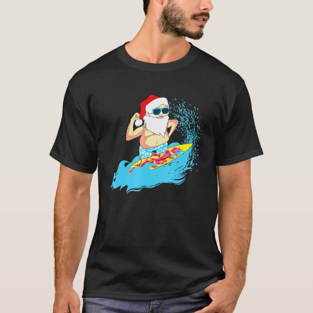 T-shirt Noël Santa Claus Hawaiian Surfing Surf d'été (Devant)