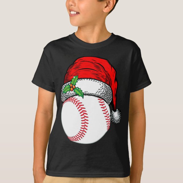 T-shirt Noël Santa Hat Baseball Sport Drôle Cadeau (Devant)