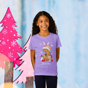 T-Shirt Noël Santa Hat pain d'épices Alphabet J Girl's