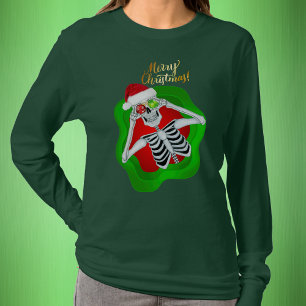 T-shirt Noël Silencieux Squelette de Père Noël Chapeau