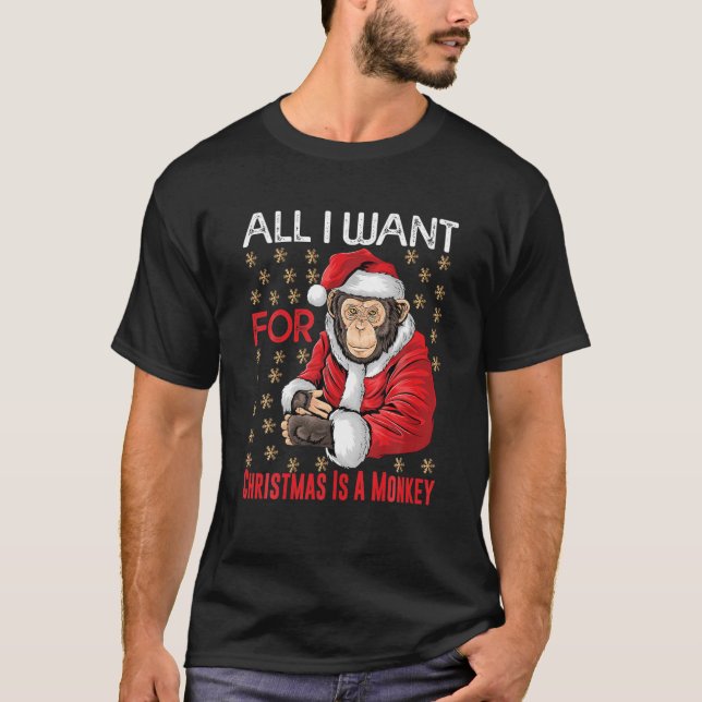 T-shirt Noël Singe Amant Xmas Funny Singe Pajama An (Devant)