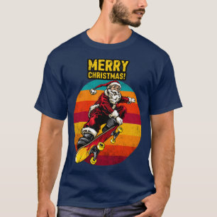 T-shirt Noël Skateboard Père Noël Funny Santa Claus Gi